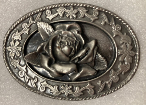 Vintage 1985 Metal Belt Buckle, Rose, Flower, Nice Western Design, 2 1/2" x 1 3/4", Heavy Duty, Quality, Thick Metal, Made in USA