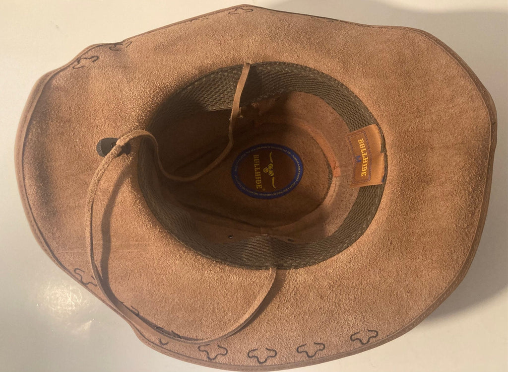 Vintage Leather Hat, Bullhide, Self Conforming, Nice Band, Size M, Quality, Cowboy, Western Wear, Rancher, Sun Shade, Very Nice Hat