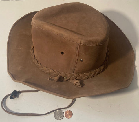 Vintage Leather Hat, Bullhide, Self Conforming, Nice Band, Size M, Quality, Cowboy, Western Wear, Rancher, Sun Shade, Very Nice Hat