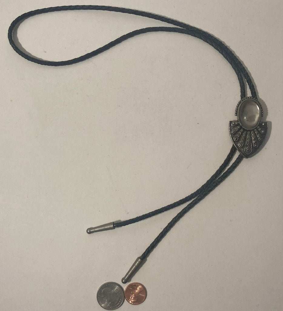 Vintage Metal Bolo Tie, Nice Big Clear Stone Design, Nice Western Design, 2 1/4" x 1 1/2", Quality, Heavy Duty, Made in USA, Country