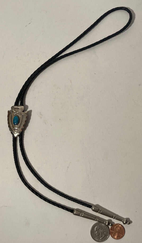 Vintage Metal Bolo Tie, Nickel Silver and Turquoise Arrowhead Design, Nice Western Design, 1 3/4" x 1 1/4", Quality, Heavy Duty, Made in USA