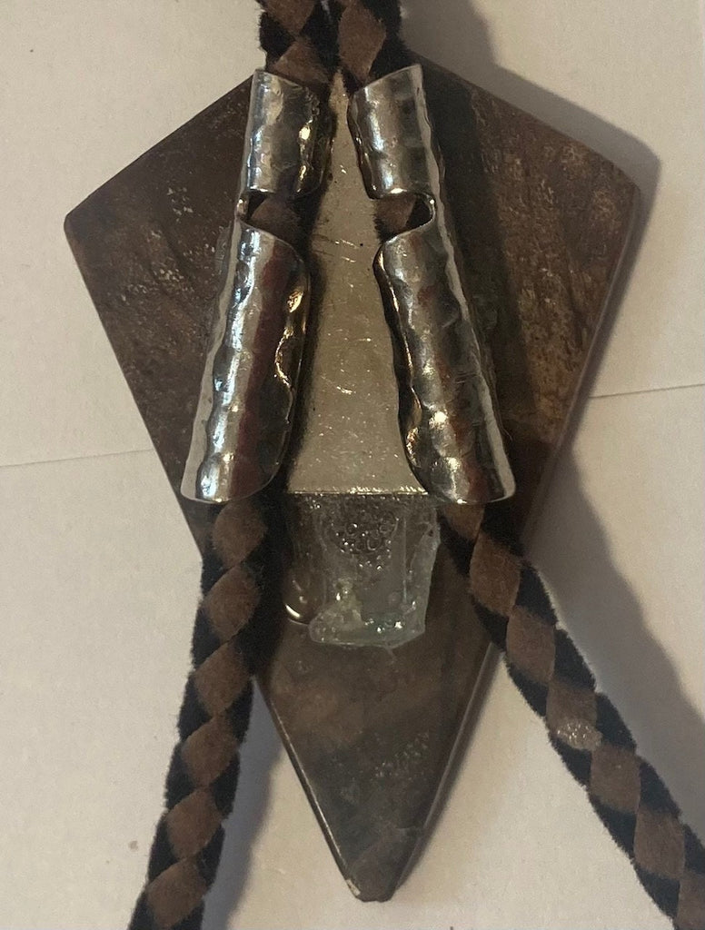 Vintage Metal Bolo Tie, Nice Stone Shield Type Design, Nice Western Design, 2 1/4" x 1 1/2", Quality, Heavy Duty, Made in USA, Country