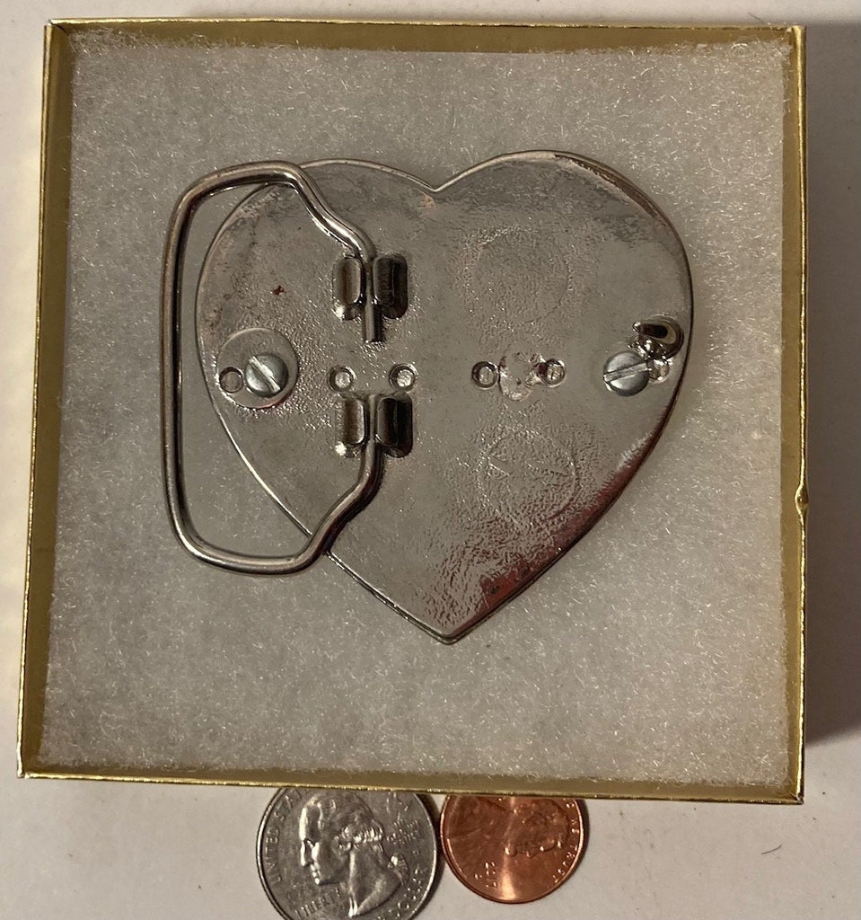 Vintage Metal Belt Buckle, Nice Heart Design with Nice Gray Stone, Nice Western Design, 2 1/4" x 2 1/4", Heavy Duty, Quality, Thick Metal