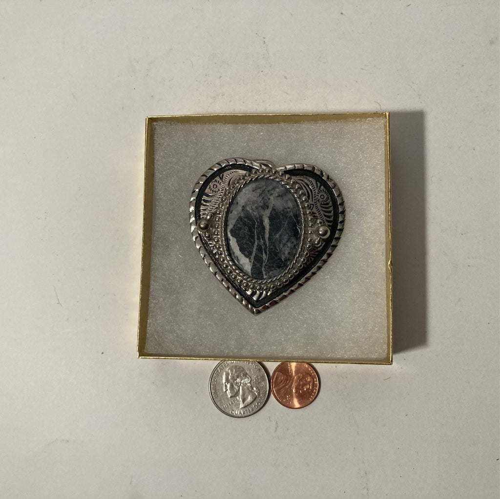 Vintage Metal Belt Buckle, Nice Heart Design with Nice Gray Stone, Nice Western Design, 2 1/4" x 2 1/4", Heavy Duty, Quality, Thick Metal