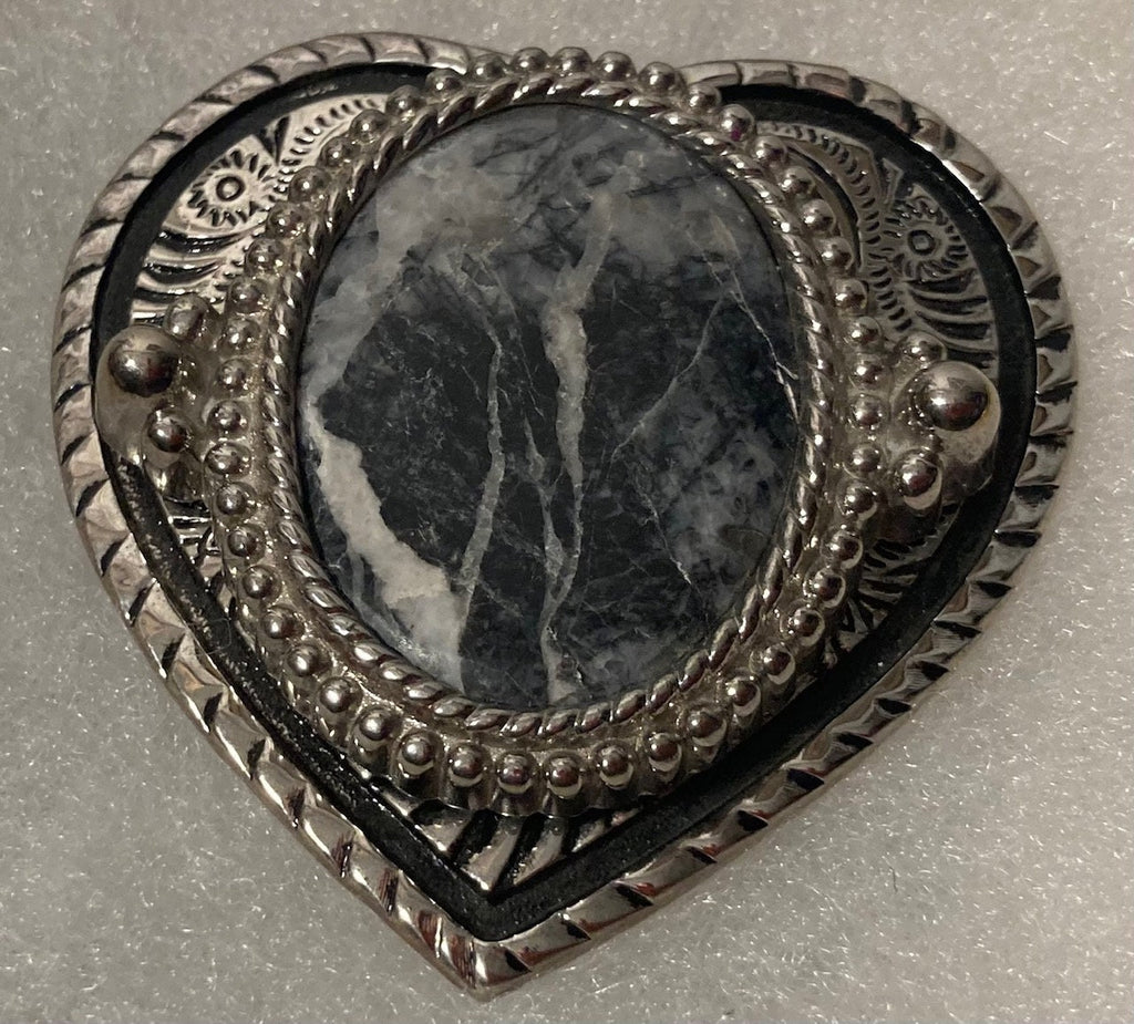 Vintage Metal Belt Buckle, Nice Heart Design with Nice Gray Stone, Nice Western Design, 2 1/4" x 2 1/4", Heavy Duty, Quality, Thick Metal