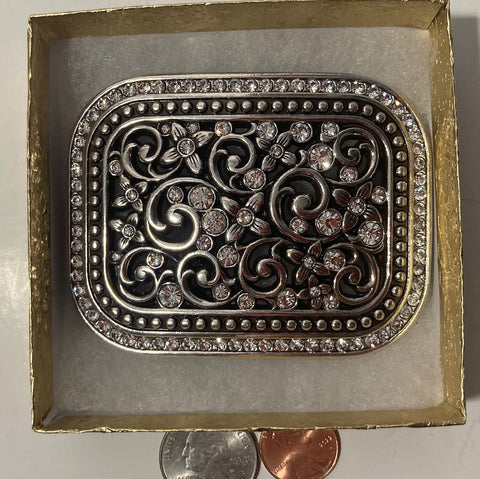 Vintage Metal Belt Buckle, Nice Sparkly Stones Design, Nice Western Design, 3 1/4" x 2 1/2", Heavy Duty, Quality, Thick Metal, Made in USA