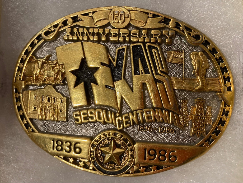 Vintage 1986 Metal Belt Buckle, 24KT Gold Plate, Texas 150th Anniversary, Nice Western Design, 3 1/4" x 2 1/4", Heavy Duty, Quality