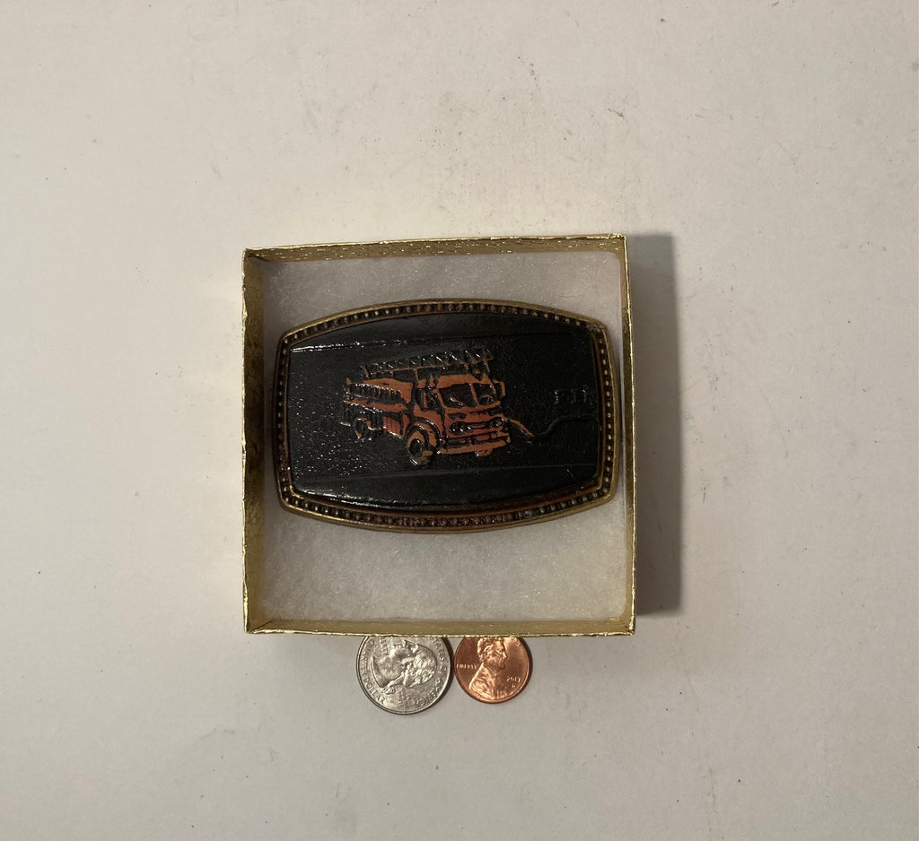 Vintage Metal Belt Buckle, Leather, Truck, Pumping, FIR, Nice Western Design, 3 1/2" x 2 1/4", Heavy Duty, Quality, Thick Metal