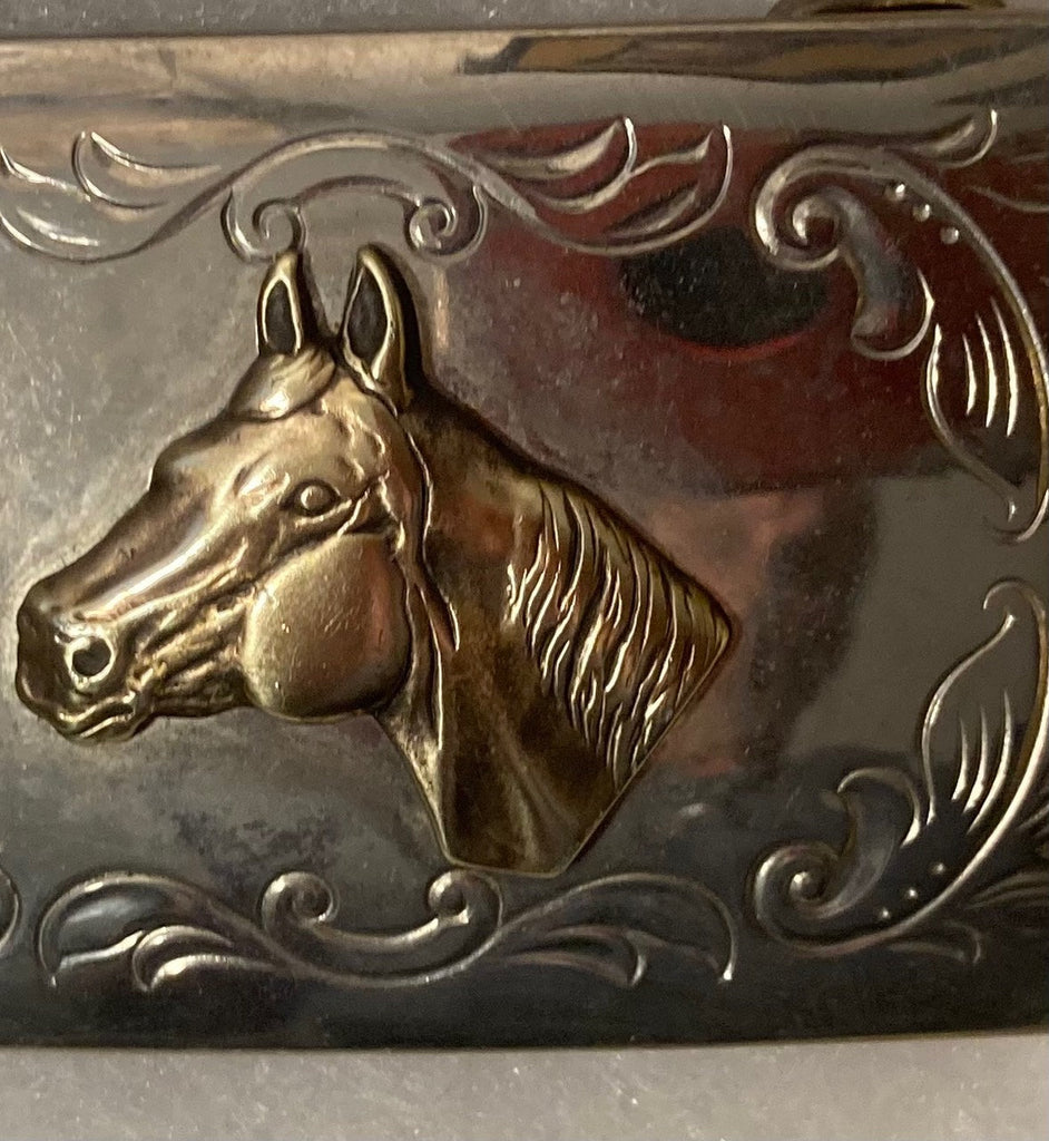 Vintage Metal Belt Buckle, Nice Brass Horse Head, Nice Western Design, 3 1/4" x 2", Heavy Duty, Quality, Thick Metal, Made in USA