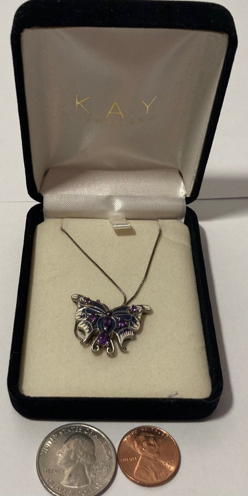 Vintage Sterling Silver Necklace, Nice Butterfly with Beautiful Purple Stones, Very Nice Unique Design, Kay Jewelers, Quality, Jewelry