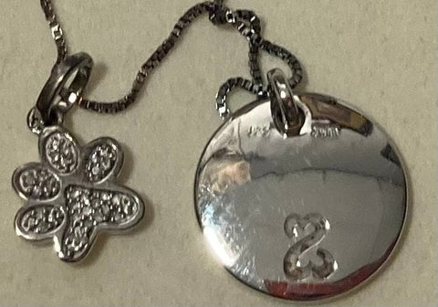 Vintage Sterling Silver Necklace, Nice Pendant with Design, and Sparkly Smaller Pendant, Very Nice Unique Design, Kay Jewelers, Quality