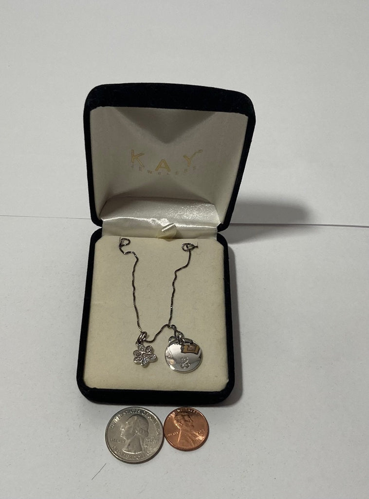 Vintage Sterling Silver Necklace, Nice Pendant with Design, and Sparkly Smaller Pendant, Very Nice Unique Design, Kay Jewelers, Quality