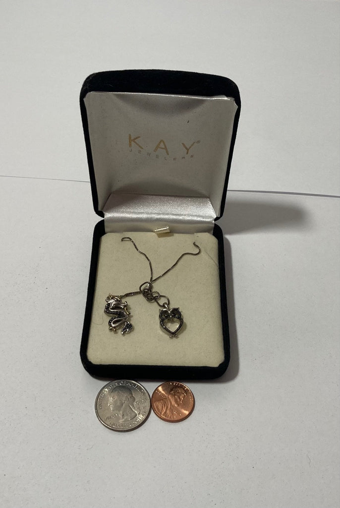 Vintage Sterling Silver and 10K Gold Necklace, Nice Pendant with Nice Snake and Owl Designs, Very Nice Unique Design, Kay Jewelers