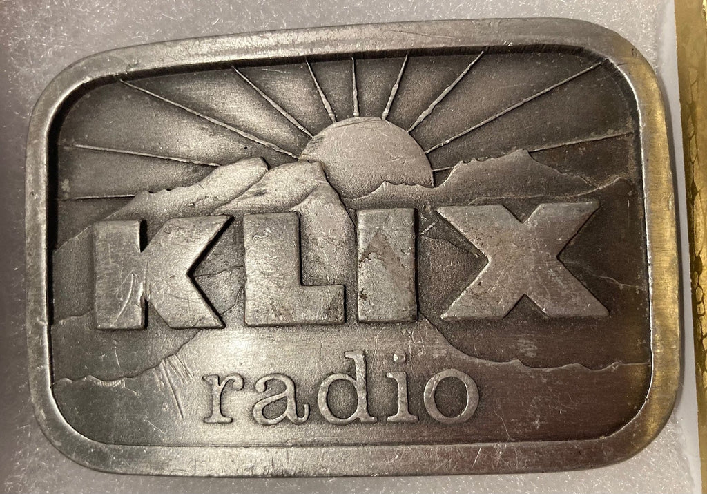 Vintage Metal Belt Buckle, KLIX Radio, Music, Nice Western Design, 3 1/4" x 2 1/4", Heavy Duty, Quality, Thick Metal, Made in USA