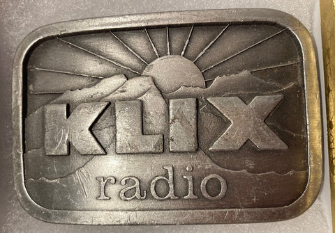 Vintage Metal Belt Buckle, KLIX Radio, Music, Nice Western Design, 3 1/4" x 2 1/4", Heavy Duty, Quality, Thick Metal, Made in USA