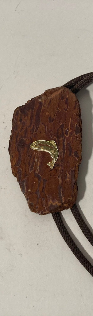 Vintage Wooden Bolo Tie, Nice Wood with Nice Bass Fish, Trout Design, Nice Western Design, 3 1/2" x 2", Quality, Heavy Duty, Made in USA