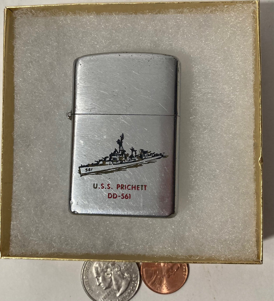 Vintage Metal Barlo Lighter, U.S.S. Prichett DD-561, Navy Ship, Destroyer