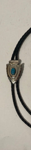 Vintage Metal Bolo Tie, Nickel Silver and Turquoise Arrowhead Design, Nice Western Design, 1 3/4" x 1 1/4", Quality, Heavy Duty, Made in USA
