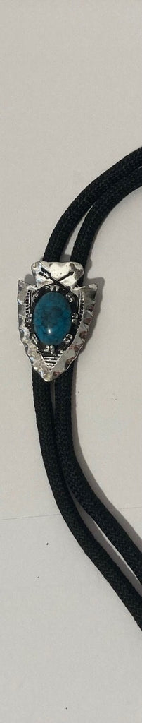 Vintage Metal Bolo Tie, Nice Silver Arrowhead with Blue  Turquoise Stone Design, Nice Western Design, 1 3/4" x 1 1/4", Quality, Heavy Duty