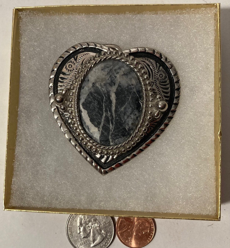 Vintage Metal Belt Buckle, Nice Heart Design with Nice Gray Stone, Nice Western Design, 2 1/4" x 2 1/4", Heavy Duty, Quality, Thick Metal