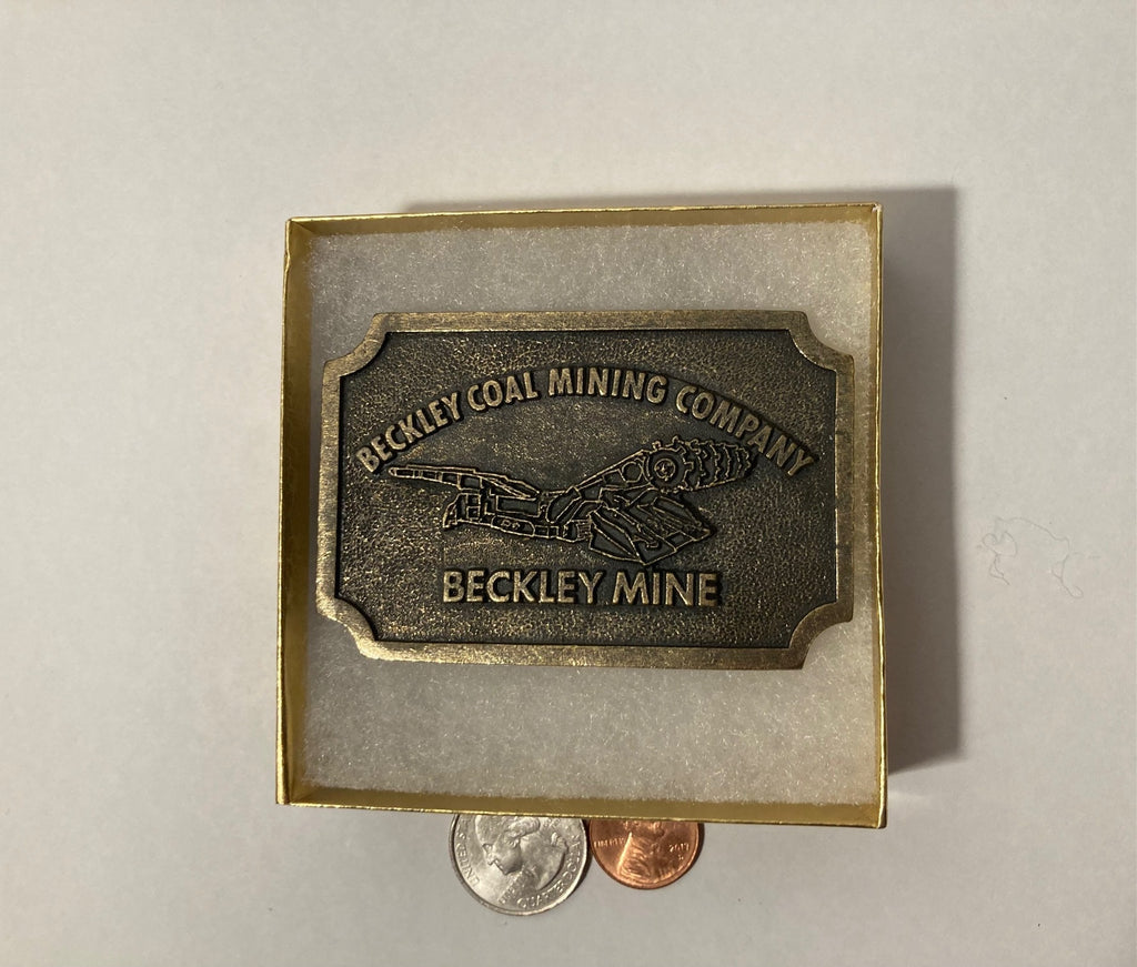 Vintage Metal Belt Buckle, Brass, Beckley Coal Mining Company, Beckley Mine, Nice Western Style Design, 3 1/4" x 2 1/4", Heavy Duty, Quality