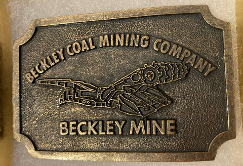 Vintage Metal Belt Buckle, Brass, Beckley Coal Mining Company, Beckley Mine, Nice Western Style Design, 3 1/4" x 2 1/4", Heavy Duty, Quality