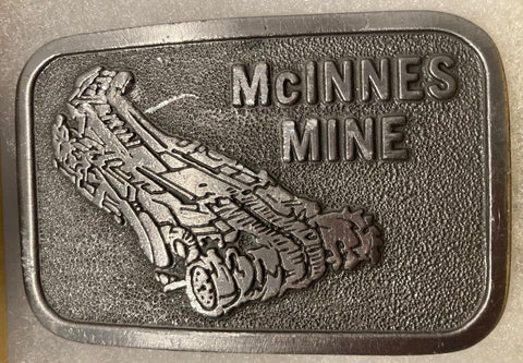 Vintage Metal Belt Buckle, McInnes Mine, Nice Western Style Design, 3" x 2", Heavy Duty, Quality, Thick Metal, Made in USA, For Belts