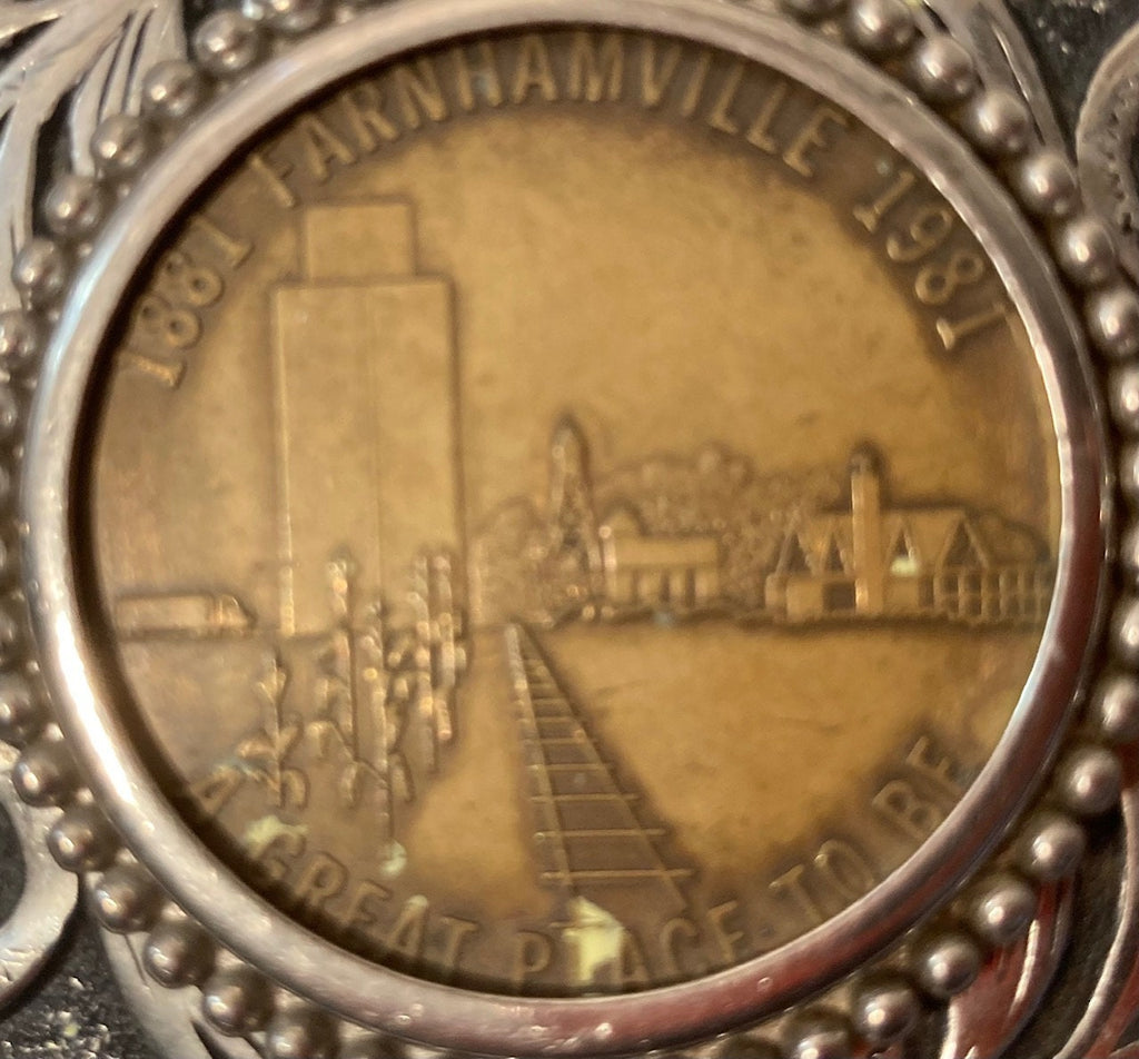 Vintage 1981 Metal Belt Buckle, Farmhamville, A Great Place To Be, Nice Western Design, 3 3/4" x 2 1/2", Heavy Duty, Quality, Thick Metal