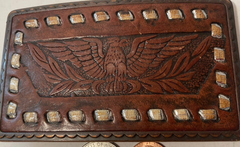 Vintage Metal Belt Buckle, Leather Eagle, Nice Western Design, 4 1/4" x 2 1/2", Heavy Duty, Quality, Thick Metal, Made in USA