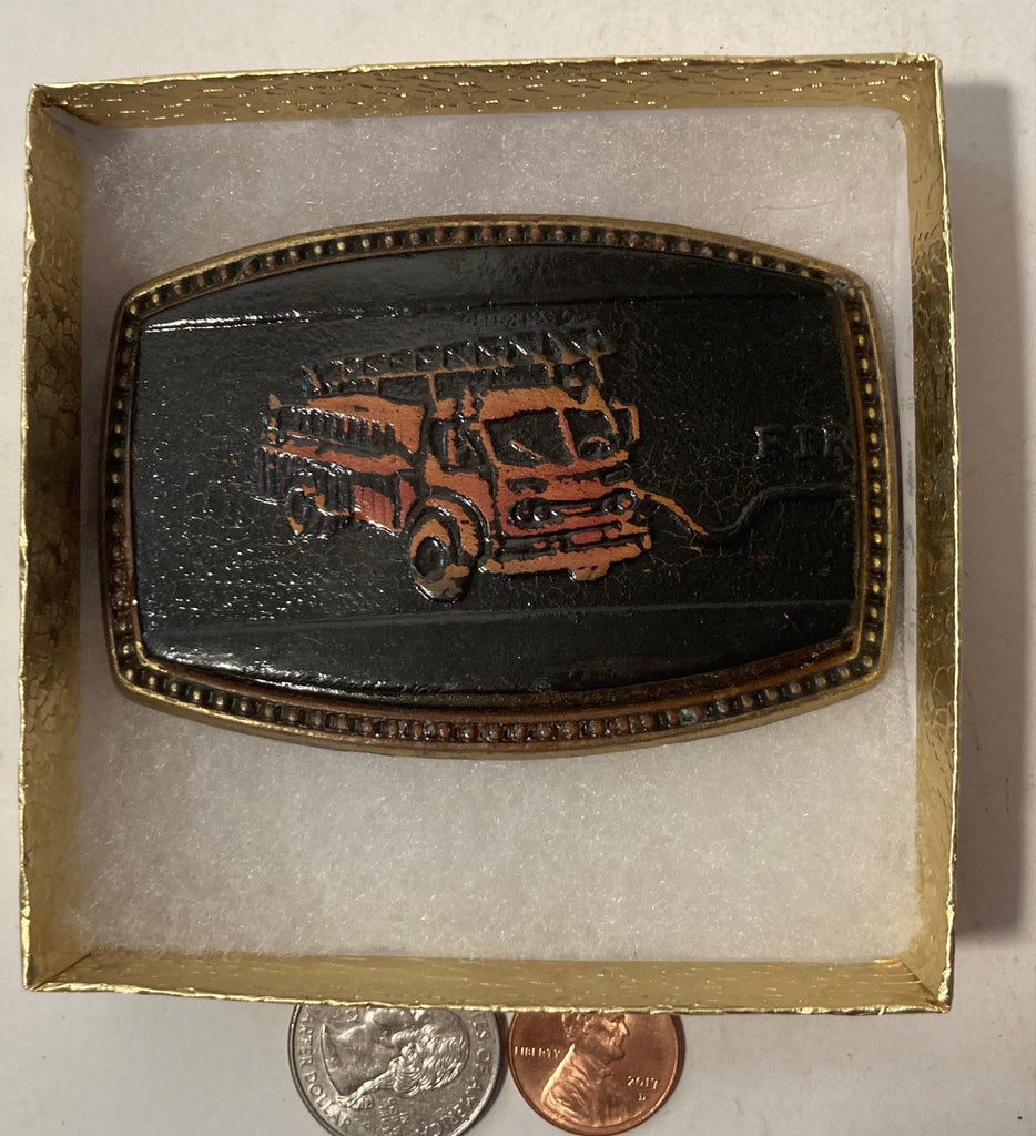 Vintage Metal Belt Buckle, Leather, Truck, Pumping, FIR, Nice Western Design, 3 1/2" x 2 1/4", Heavy Duty, Quality, Thick Metal