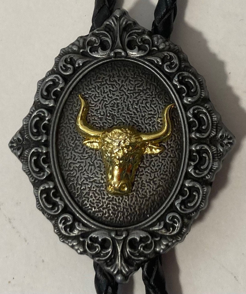 Vintage Metal Bolo Tie, Nice Longhorn Bull, Cow, Steer Design, Nice Western Design, 2" x 1 3/4", Quality, Heavy Duty, Made in USA