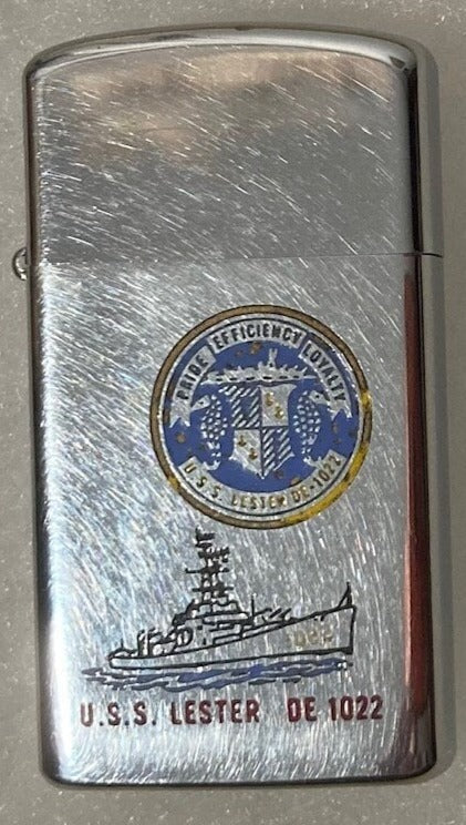 Vintage Metal Zippo, U.S.S. Lester DE-1022, Destroyer, Ship, Navy, Command