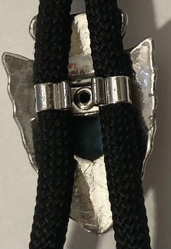 Vintage Metal Bolo Tie, Nice Silver Arrowhead with Blue  Turquoise Stone Design, Nice Western Design, 1 3/4" x 1 1/4", Quality, Heavy Duty