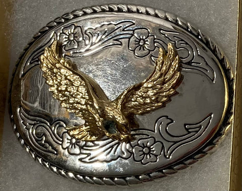 Vintage Metal Belt Buckle, Nice Brass Eagle, Nice Design, 3 1/2" x 2 1/2", Heavy Duty, Quality, Thick Metal, Made in USA, For Belts