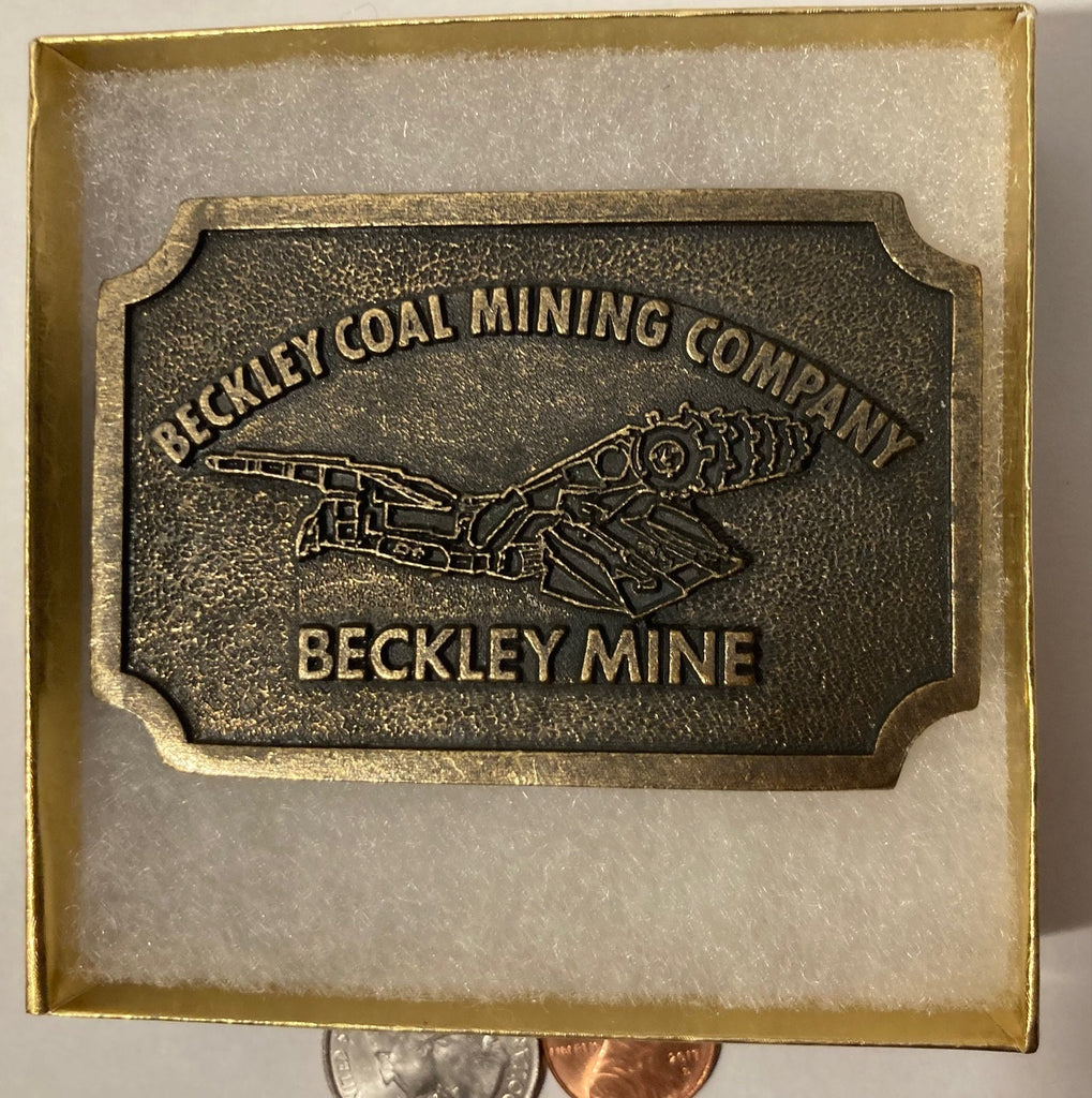 Vintage Metal Belt Buckle, Brass, Beckley Coal Mining Company, Beckley Mine, Nice Western Style Design, 3 1/4" x 2 1/4", Heavy Duty, Quality