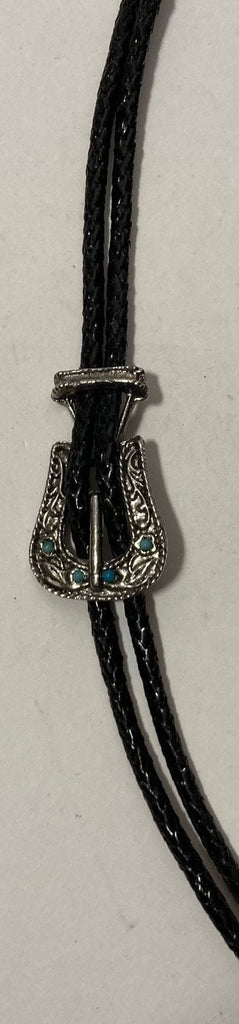 Vintage Metal Bolo Tie, Nice Buckle Design with Blue Accents, Nice Western Design, 1 3/4" x 1", Quality, Heavy Duty, Made in USA, Country