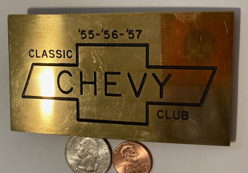 Vintage Metal Belt Buckle, Brass, Chevy Classic Club, 55, 56 and 57, Chevy Classics, Hot Rod, Muscle Car, Super Thick Metal on This One