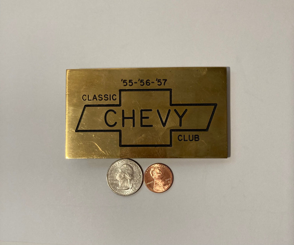 Vintage Metal Belt Buckle, Brass, Chevy Classic Club, 55, 56 and 57, Chevy Classics, Hot Rod, Muscle Car, Super Thick Metal on This One