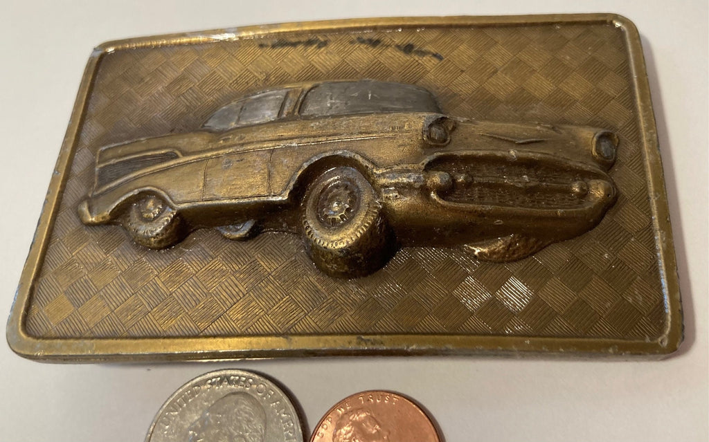 Vintage Metal Belt Buckle, Brass, Chevy 55, 56, 57, Chevy Classics, Hot Rod, Muscle Car, Super Thick Metal on This One, Nice Western Design