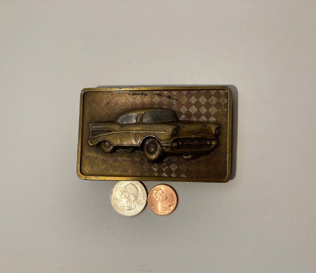 Vintage Metal Belt Buckle, Brass, Chevy 55, 56, 57, Chevy Classics, Hot Rod, Muscle Car, Super Thick Metal on This One, Nice Western Design