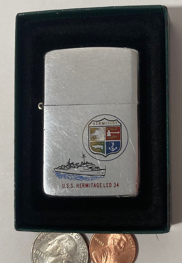 Vintage Metal Zippo, U.S.S. Hermitage LSD-34, Dock Landing Ship, Navy