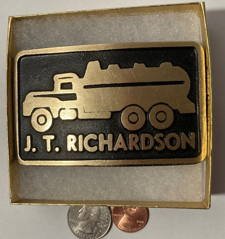 Vintage Metal Belt Buckle, Brass, Oil Tanker Truck, Delivery, Nice Design, 3 1/2" x 2 1/4", Heavy Duty, Quality, Thick Metal