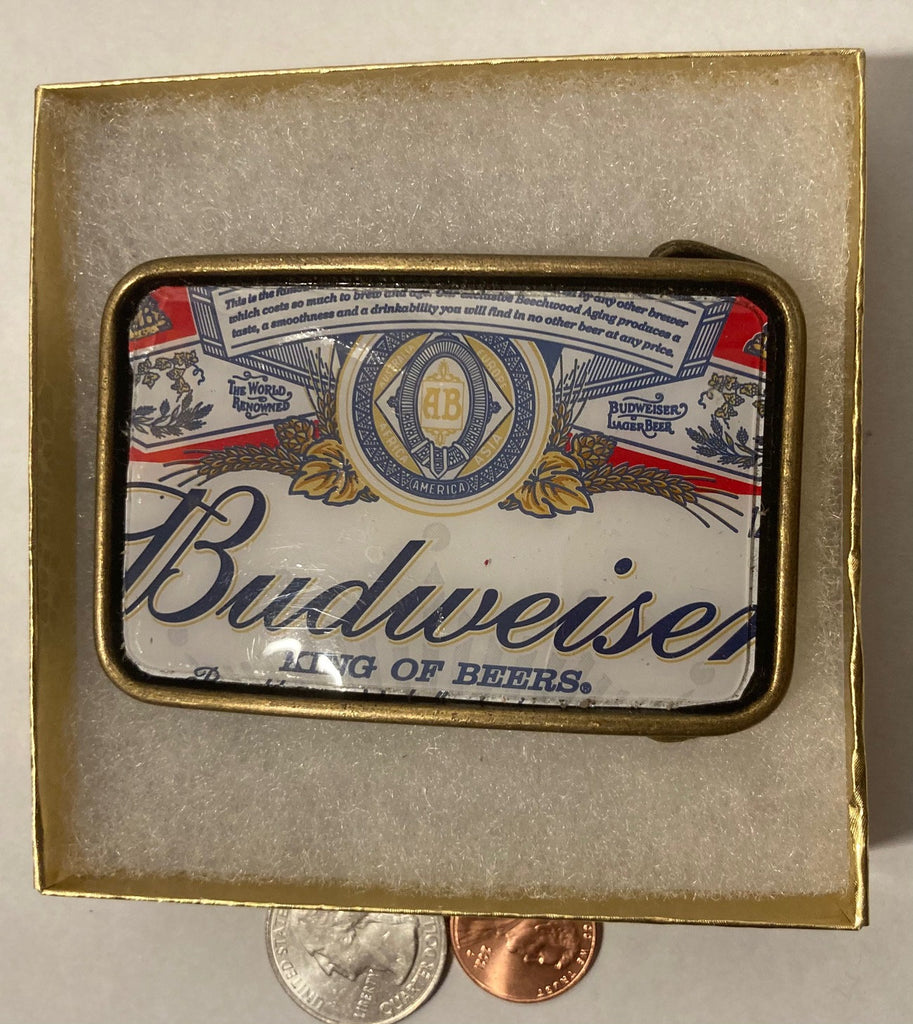 Vintage Metal Belt Buckle, Budweiser, King of Beers, Beer, Busch, Nice Design, 3" x 2", Heavy Duty, Quality, Thick Metal