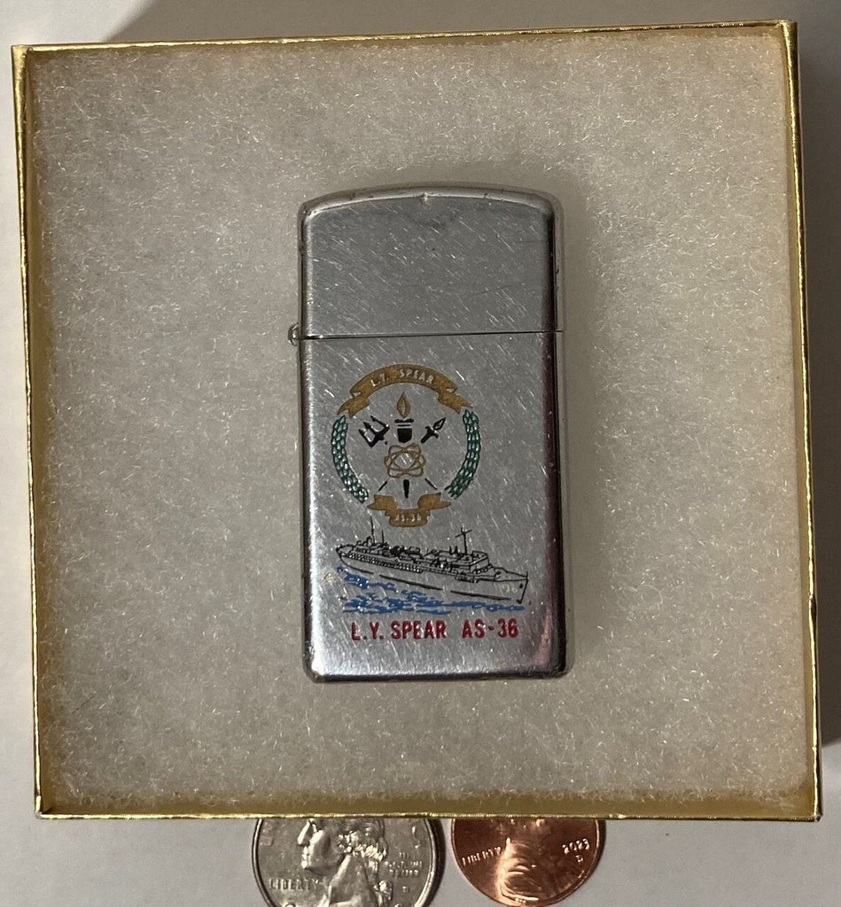 Vintage Metal Zippo Lighter, U.S.S. L. Y. Spear AS-36, Navy, Command Lighter