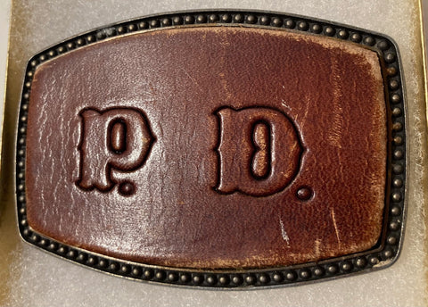 Vintage Metal Belt Buckle, Leather, P.D., Nice Design, 3 1/2" x 2 1/4", Heavy Duty, Quality, Thick Metal, Made in USA, For Belts