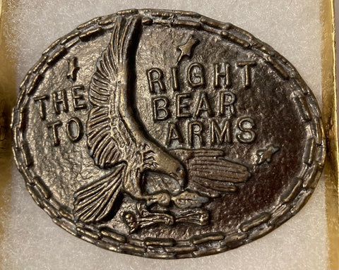 Vintage Metal Belt Buckle, The Right To Bear Arms, Nice Western Design, 3 1/2" x 2 1/2", Heavy Duty, Quality, Thick Metal, For Belts