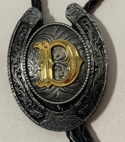 Vintage Metal Bolo Tie, Initial D, Letter D, Nice Western Design, 2 1/4" x 1 3/4", Quality, Heavy Duty, Country & Western, Cowboy