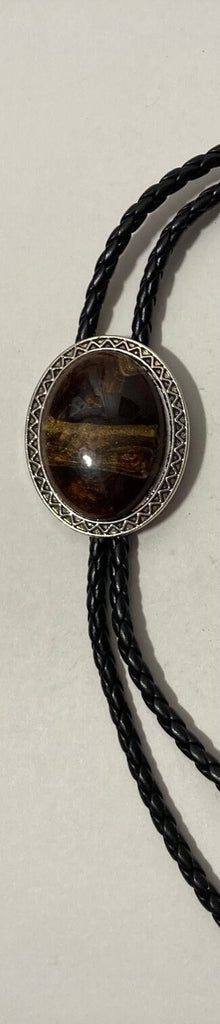 Vintage Metal Bolo Tie, Nice Brown Sandy Looking Stone Design, Nice Western Design, 2" x 1 1/2", Quality, Heavy Duty, Country & Western