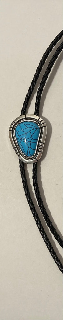 Vintage Metal Bolo Tie, Nice Blue Stone Design, Nice Western Design, 1 3/4" x 1 1/4", Quality, Heavy Duty, Country & Western, Cowboy