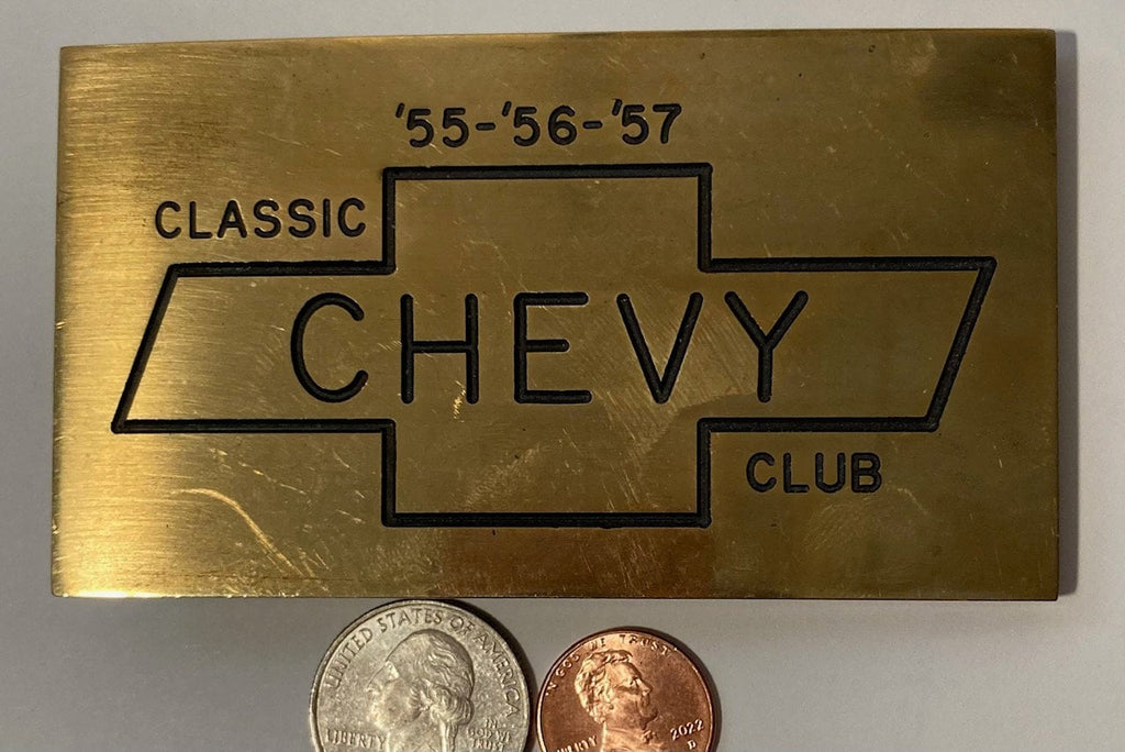 Vintage Metal Belt Buckle, Brass, Chevy Classic Club, 55, 56 and 57, Chevy Classics, Hot Rod, Muscle Car, Super Thick Metal on This One